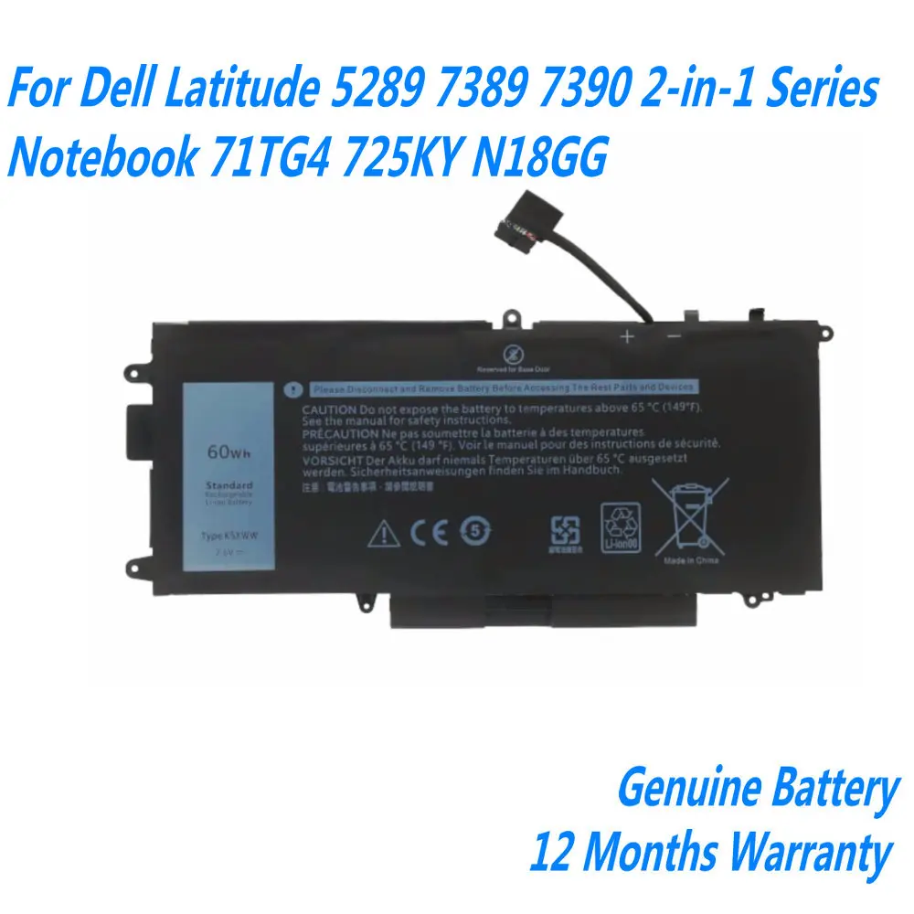 

NEW K5XWW Laptop Battery For Dell Latitude 5289 7389 7390 2-in-1 Series Notebook 71TG4 725KY N18GG 7.6V 60WH