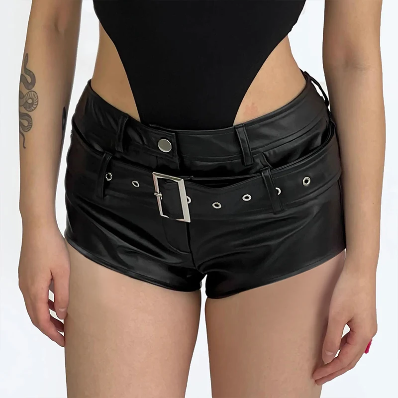 PU Leather Shorts Bounce Di Low Waist Imitation Leather Tight Elastic Women's High Quality Mid Waist Nightclub Shorts American