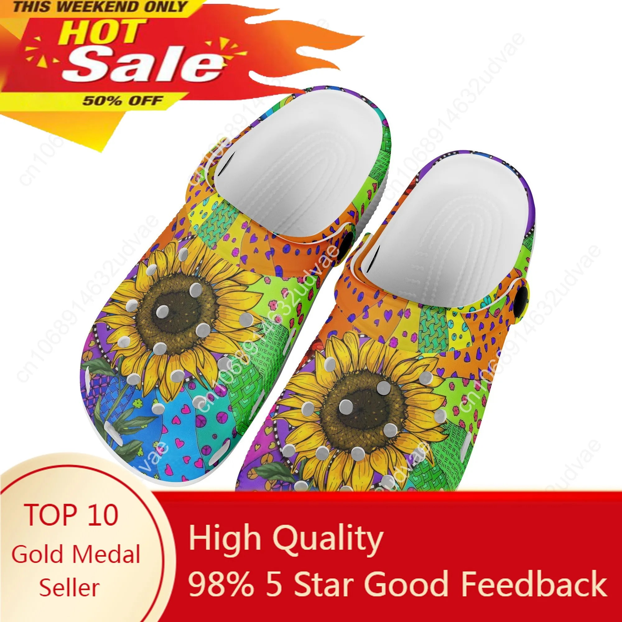 

Personalized Gradient Sunflower Design Sandals Women's Casual Comfortable Non-slip Indoor Flat Shoes Summer Light Slippers 2023