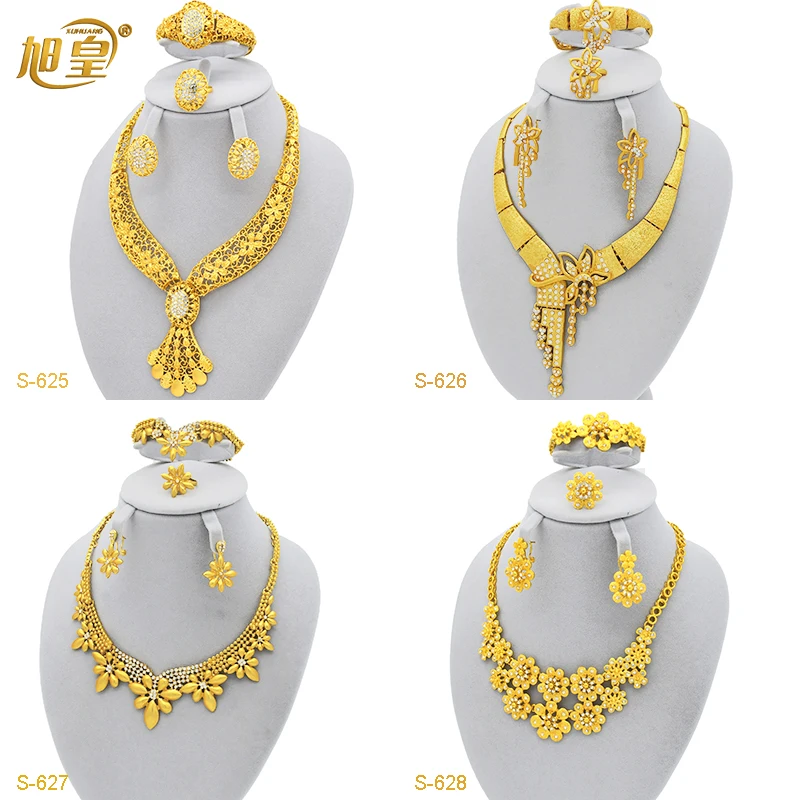 

XuHuang African 24K Gold Plated Flower Jewelry Set For Lady Wedding Gifts Indian Bridal Dubai Necklace Jewellery Accessories