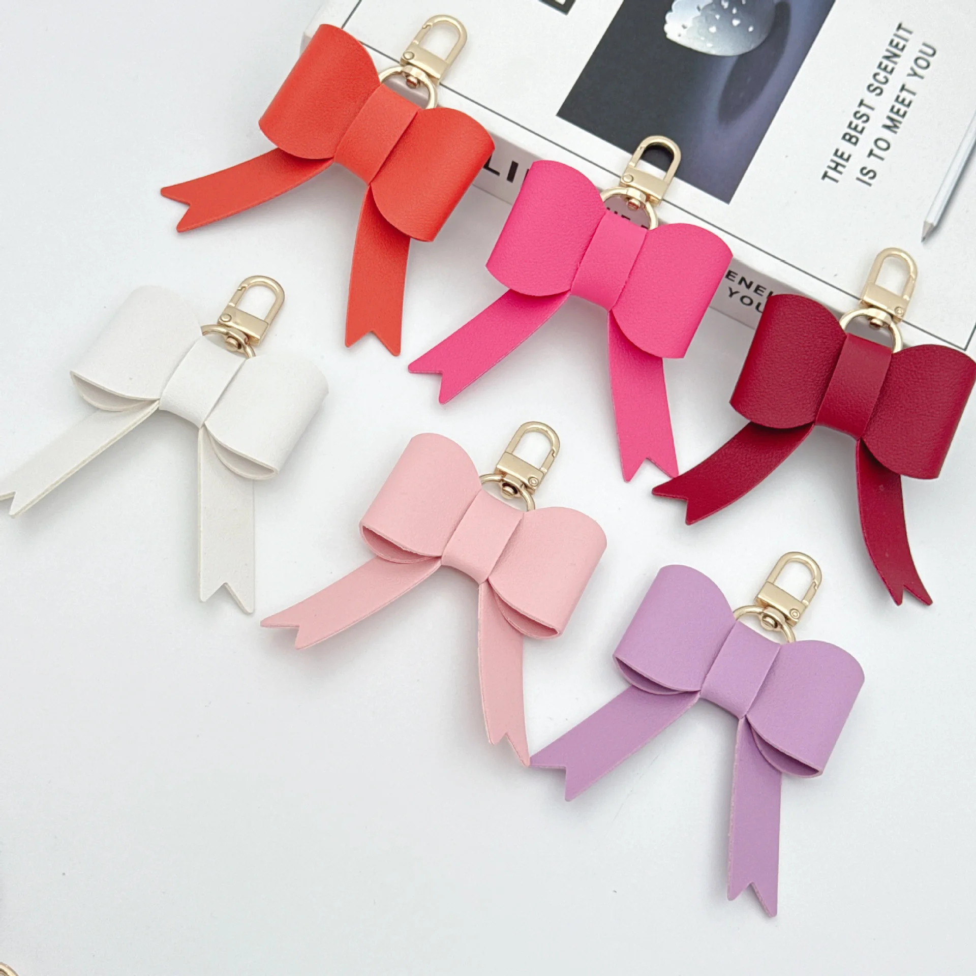 Fashion Simple Leather Bow Keychain for Women Bag Car Accessories Creative Exquisite Thirteen Styles PU Bow Pendant Key Chains