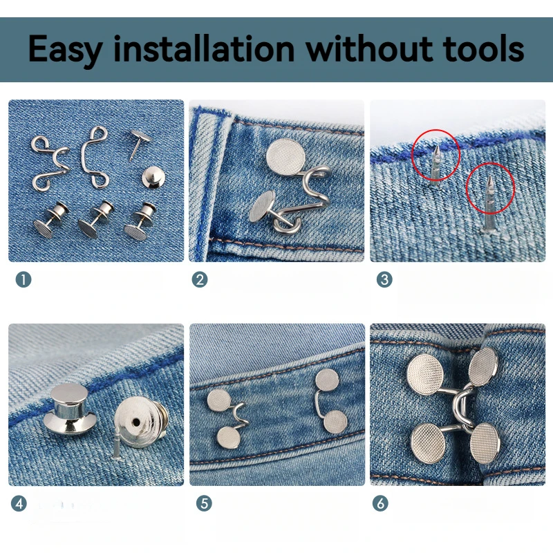 Adjustable Reusable Waist Closing Buttons Staple Free Removable Buttons Jeans Sub Waistband Windage Buttons