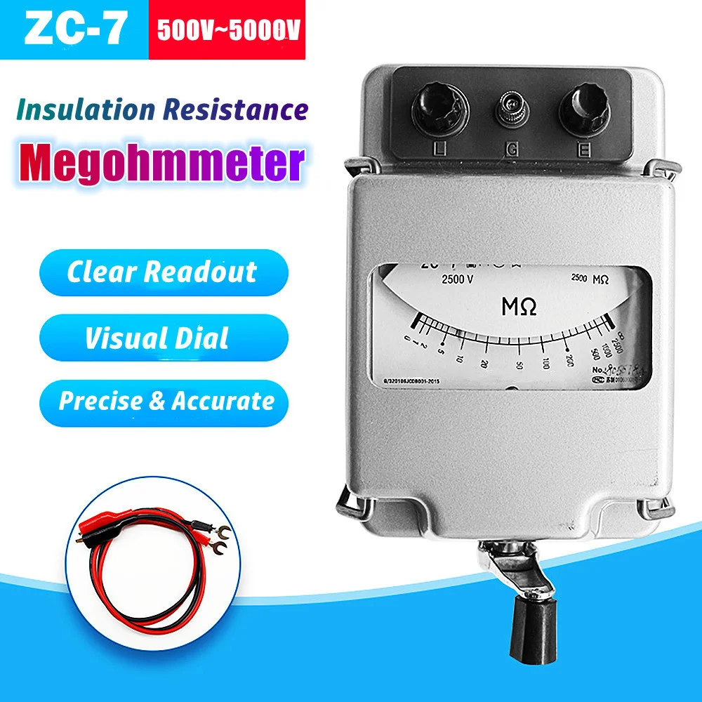 ZC-7 High Voltage Insulation Resistance Tester 1000V/2500V/5000V Hand Crank Megameter Electric Cable Transformer Megohmmeter