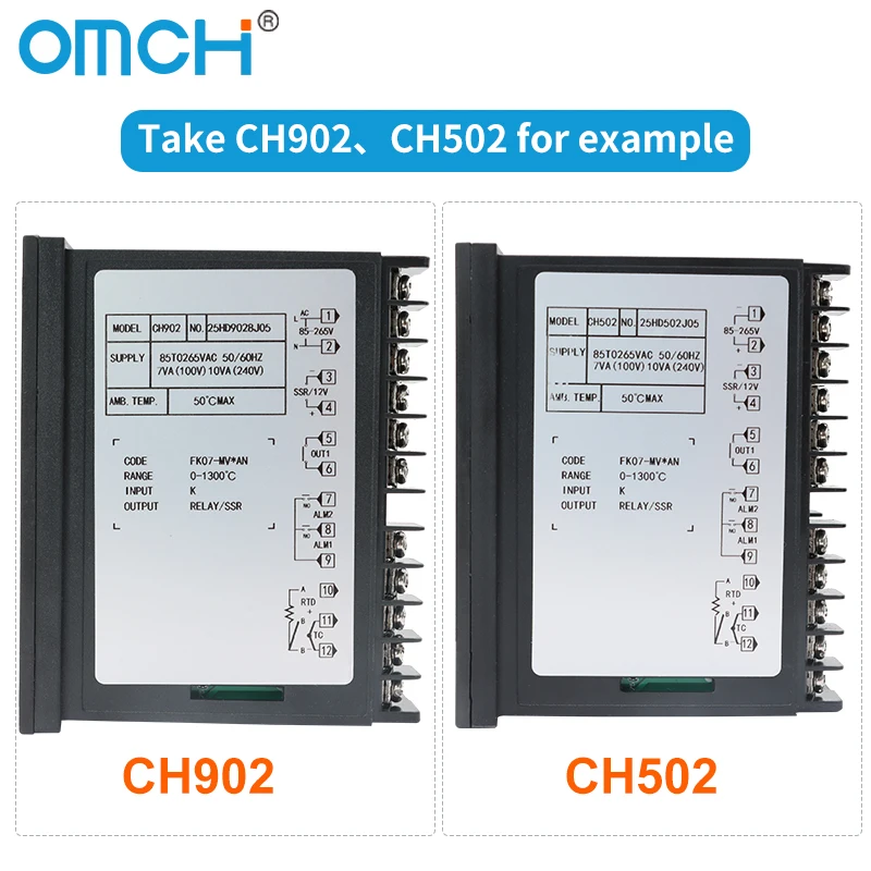Pengontrol Suhu Digital PID Seri OMCH CH102 CH-B CH402 CH502 CH702 CH902 0-1300 ℃   SSR/Relay Keluaran Ganda Input Tipe-K