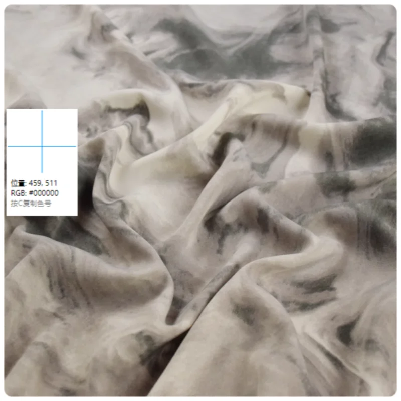 Chinese Wind Senior Feeling Water Ink Abstract Smudge Print Chiffon Fabric for Dress, Cheongsam Han Cloth, Sewing Tissue T2060