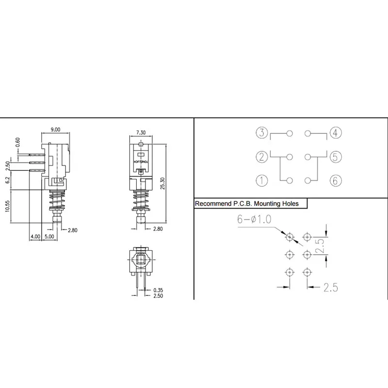3pcs/lots Taiwan MPN-S2-A Self-Locking 2-Knife 6-Pin Keyboard Switch Small Straight Keys with Locking Power Supply