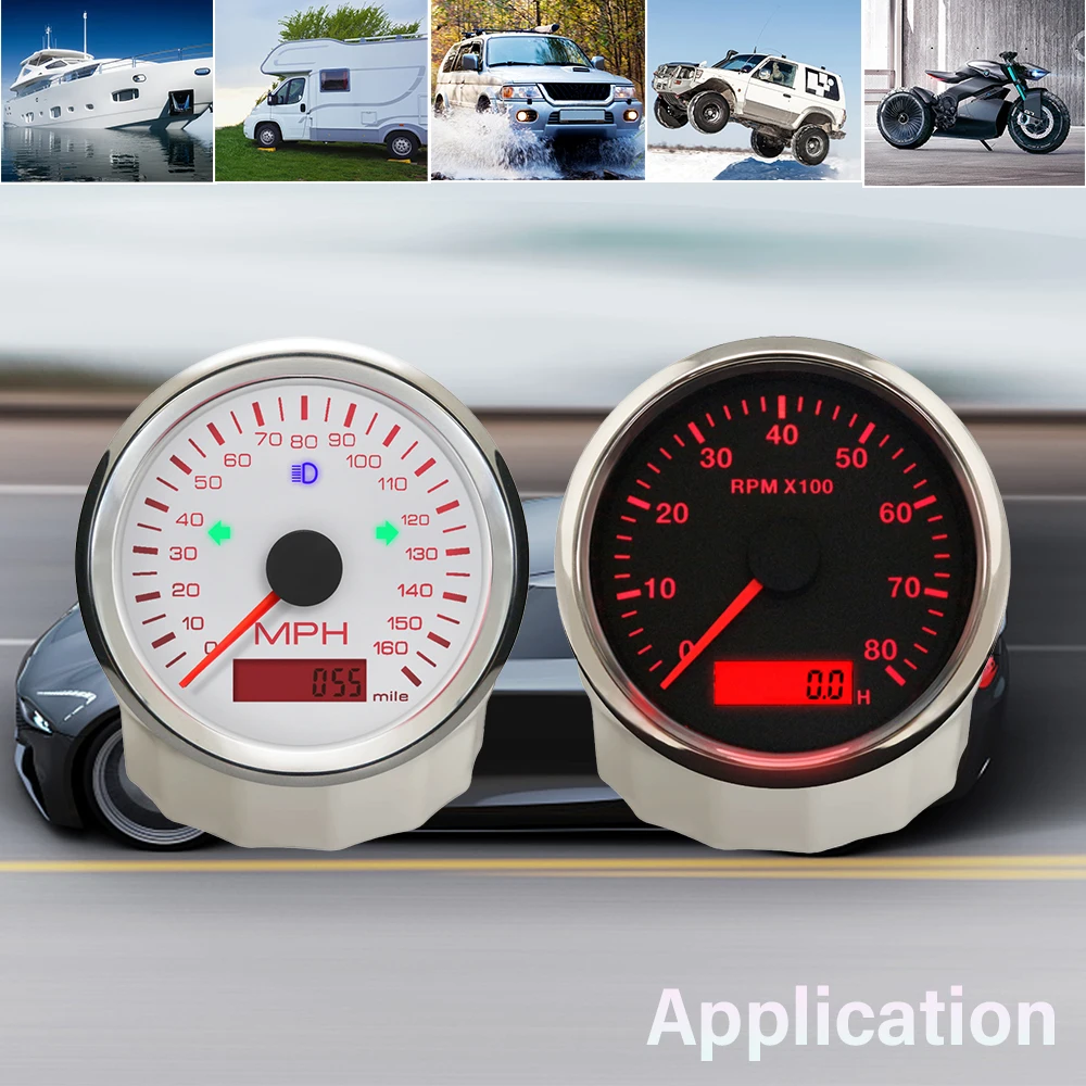 ELING 85mm GPS Speedometer 0-125 0-160 0-200 KM/H MPH with Total Mileage with Tachometer 0-8000RPM 0-12000RPM with Backlight