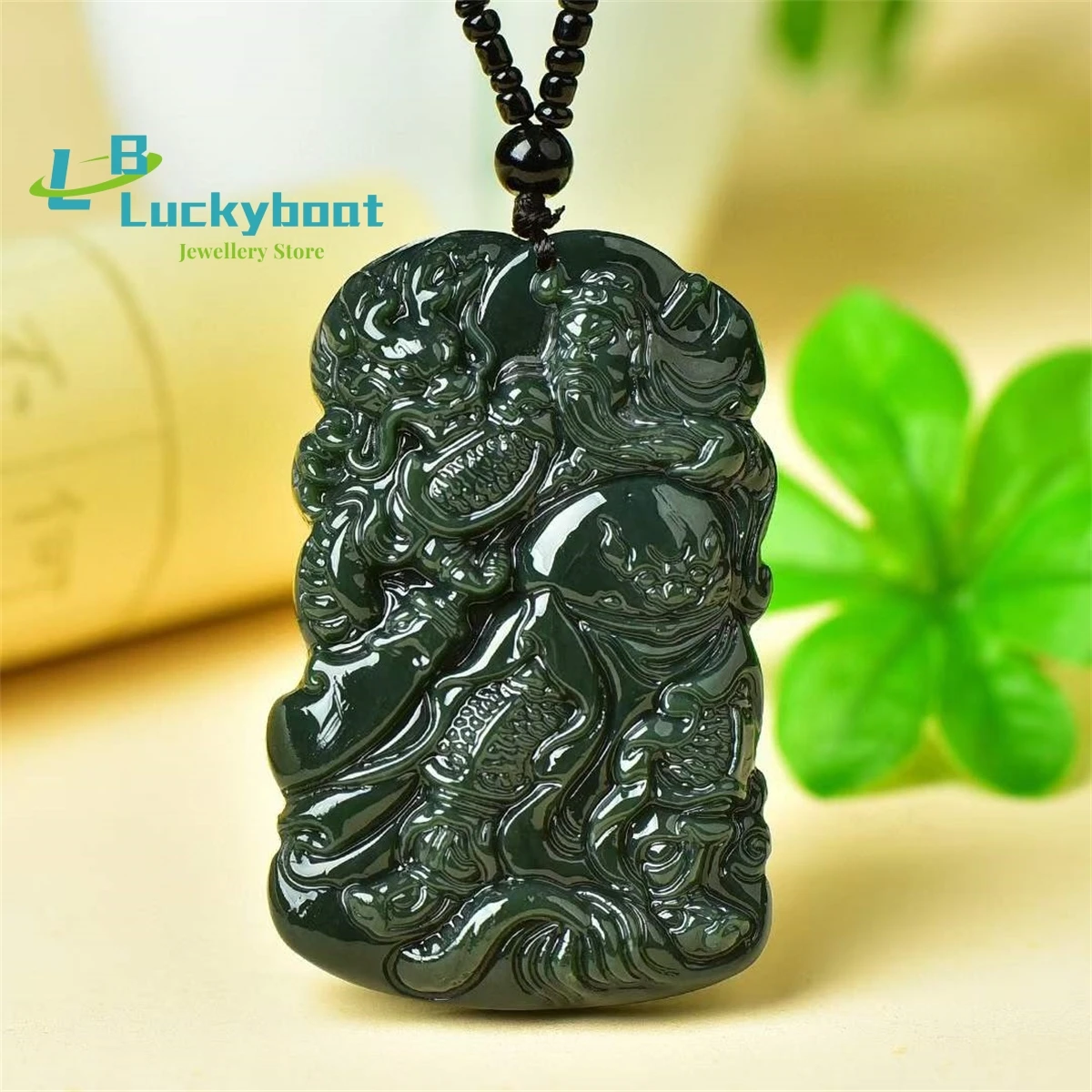 

Natural Hetian Black Jade Station Guan Gong Pendant Simple and Personalized Fashion Versatile for Men and Women