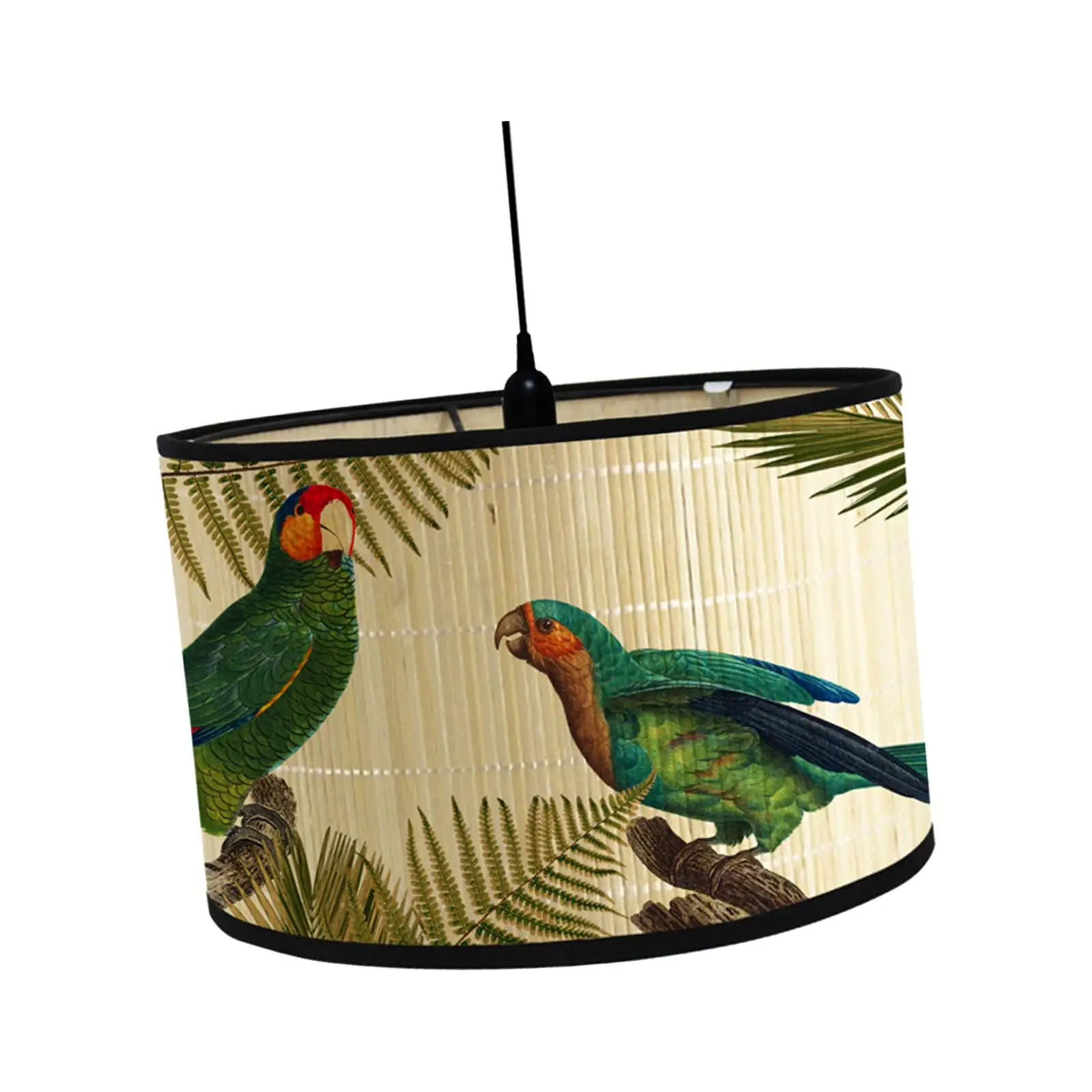 Drum Print Lamp Shade E27 Replaceable Light Accessories Retro Folk Chandelier Lamp Cover Bamboo Lampshade Only for Floor Pendant