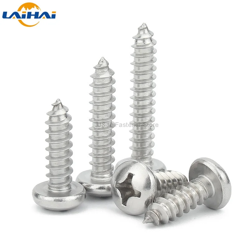 10/50pcs M3.5 M3.9 M4.2 M4.8 M5.5 M6.3 304 A2-70 stainless steel Cross Phillips Pan Round Head Self tapping Furniture Wood Screw