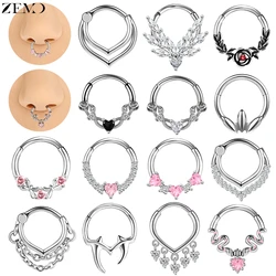 ZEMO 16G 1 Piece Stainless Steel Nose Ring For Women Men CZ Crystal Septum Piercing Chain Leaf Snake Nostril Piercings 8MM/10MM
