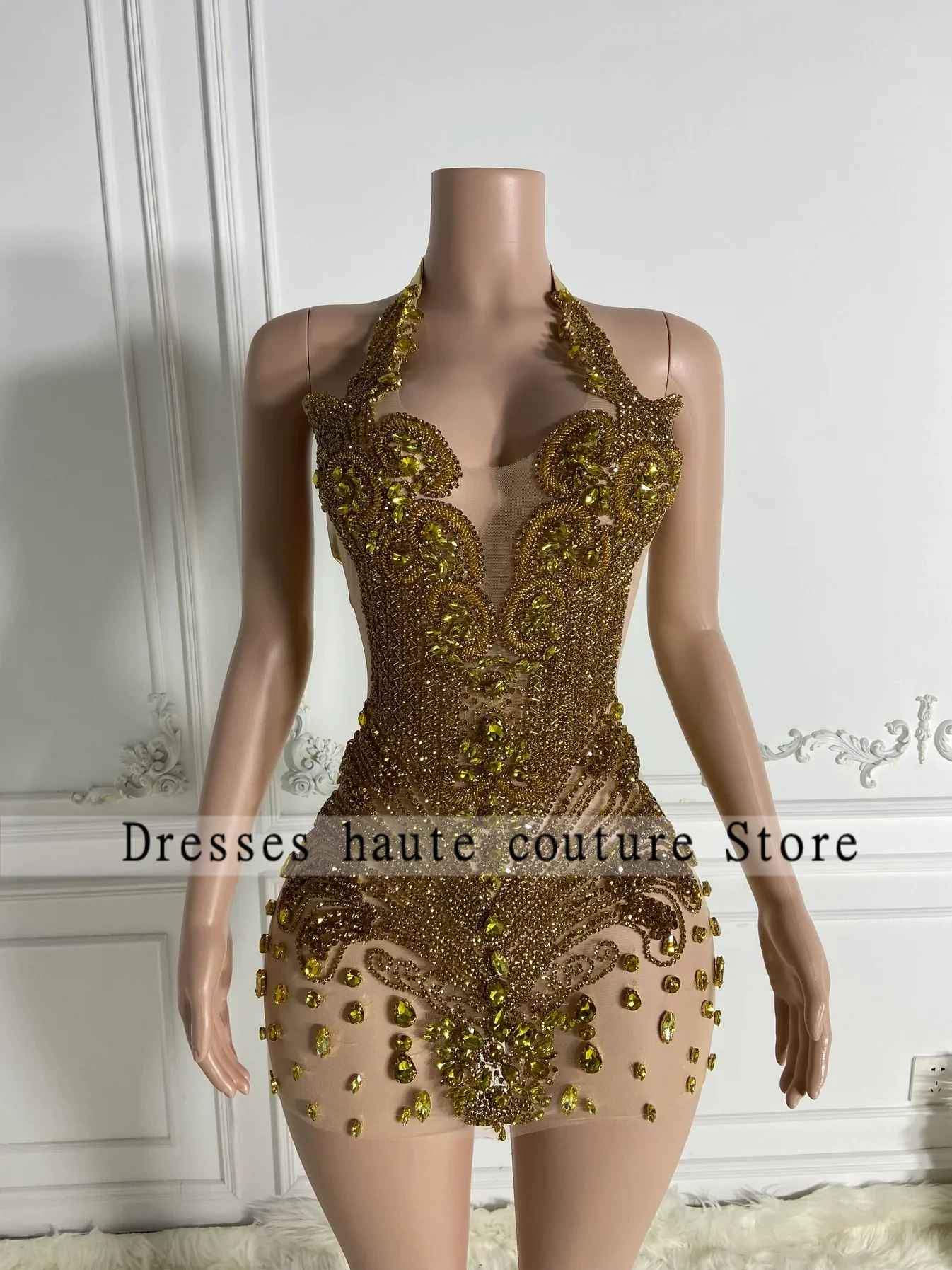 Brilhante preto rhineston mini vestidos de cocktail 2025 para menina negra frisado personalizado curto sereia vestido de baile vestido de baile