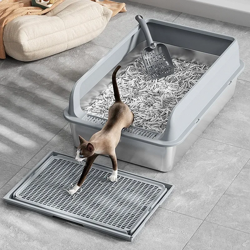 Stainless Steel Cat Litter Box Bedpans Oversized Cats Toilet Anti-splash Pedals Cat Sandbox Easy Clean Pet Supplies Products