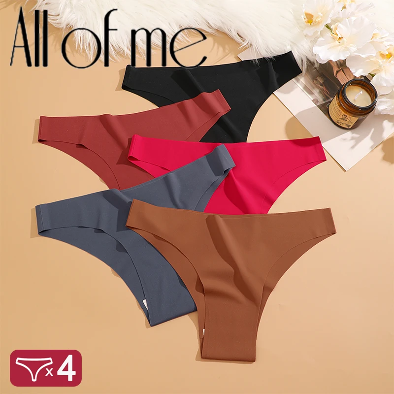 4Pcs/Set Ice Silk Seamless Underwear For Women Low Waisted Brazilian Pants Breathable High Elasticity Lingerie Intimates Panties