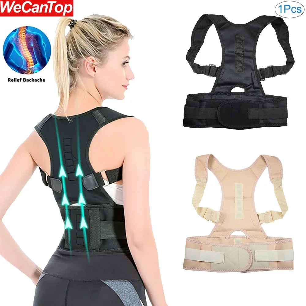 1Pcs Magnetic Therapy Posture Support Upper Back Brace,Adjustable Thoracic Straps Brace Shoulder Back Support Belt for Men Women