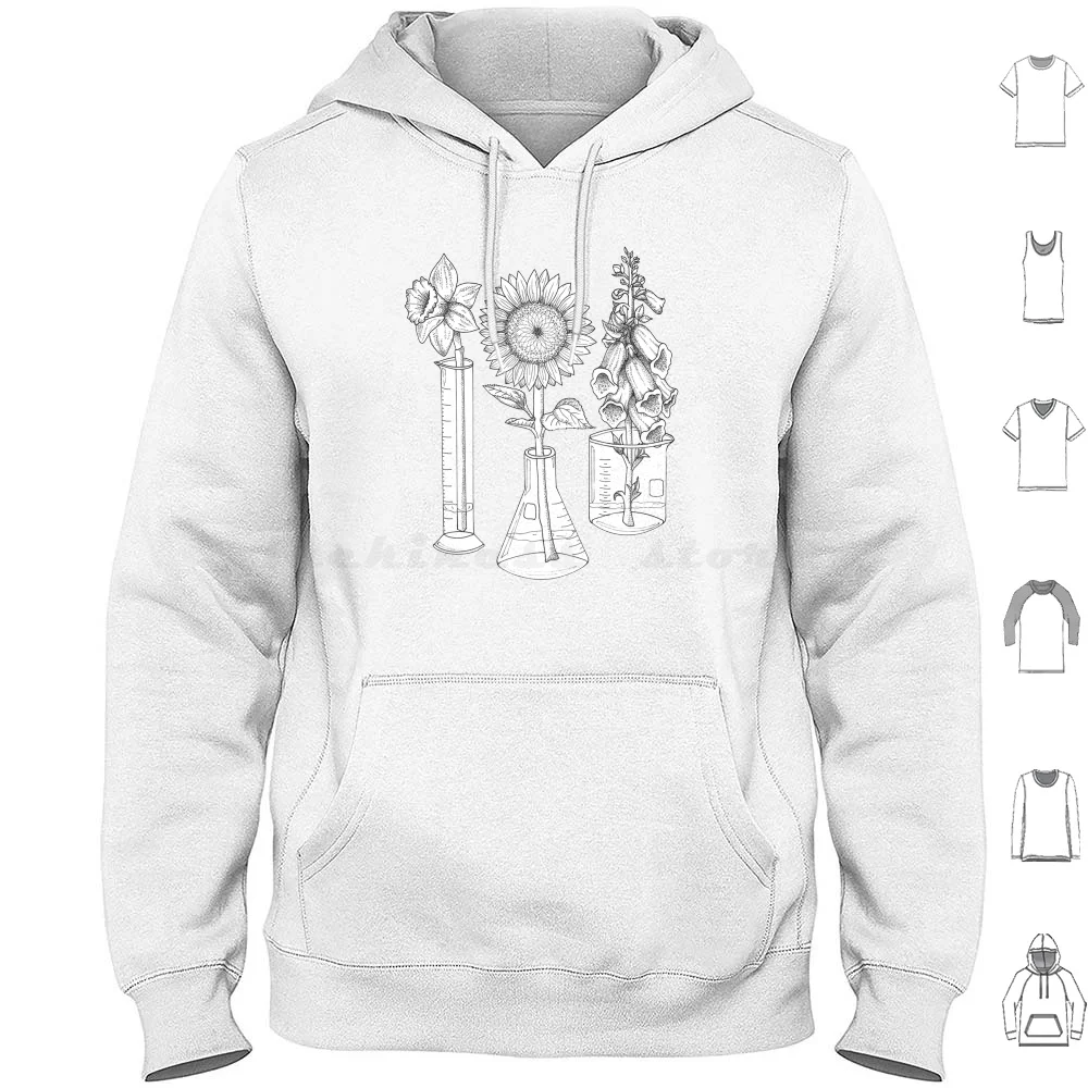 Flowers And Lab Glassware Hoodie Cotton Long Sleeve Chemistry Science Erlenmeyer Erlenmeyer Flask Flask Beaker Floral