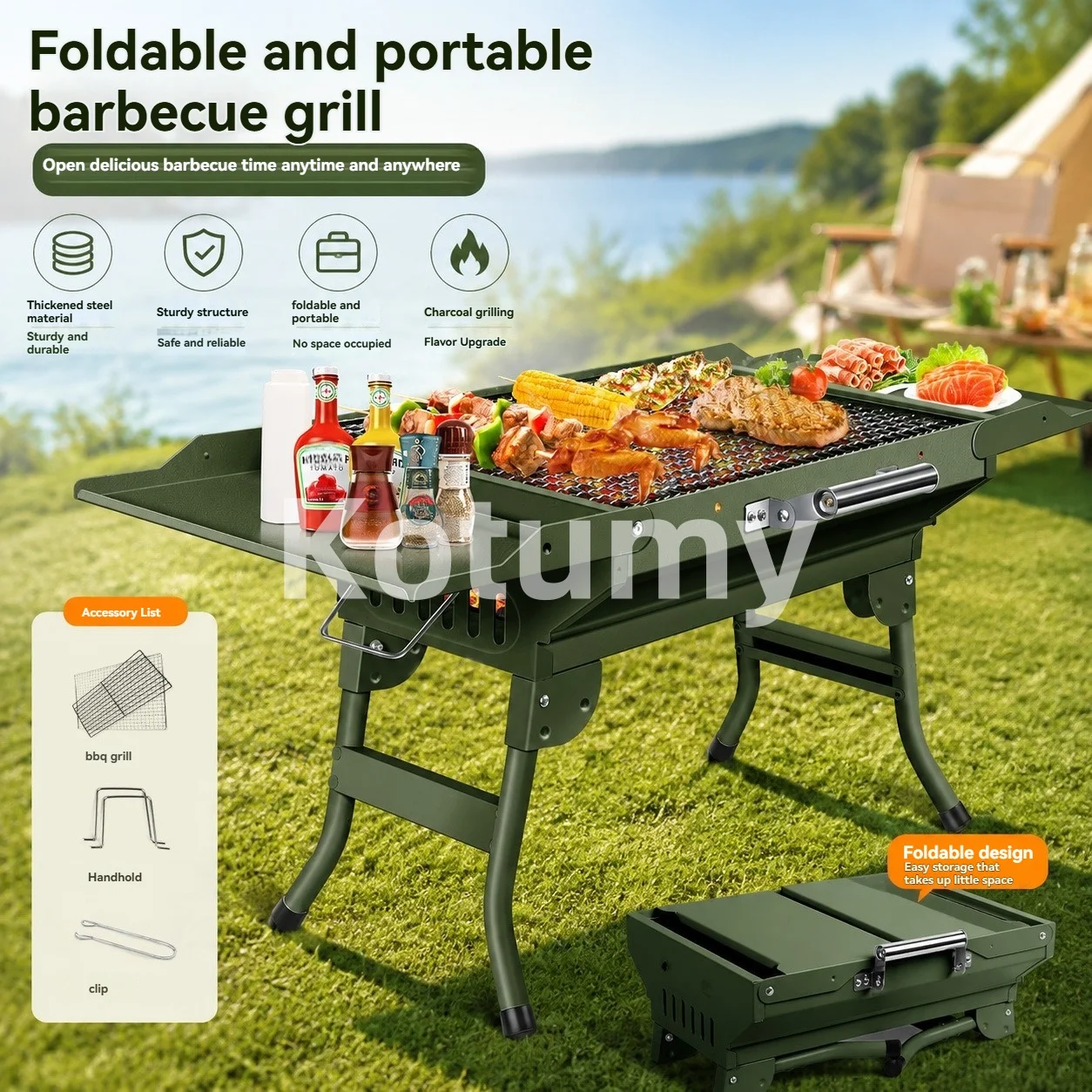 Compact Portable Folding Barbecue Grill, Outdoor Charcoal Grill with Increased Handle Design for Easy Travel