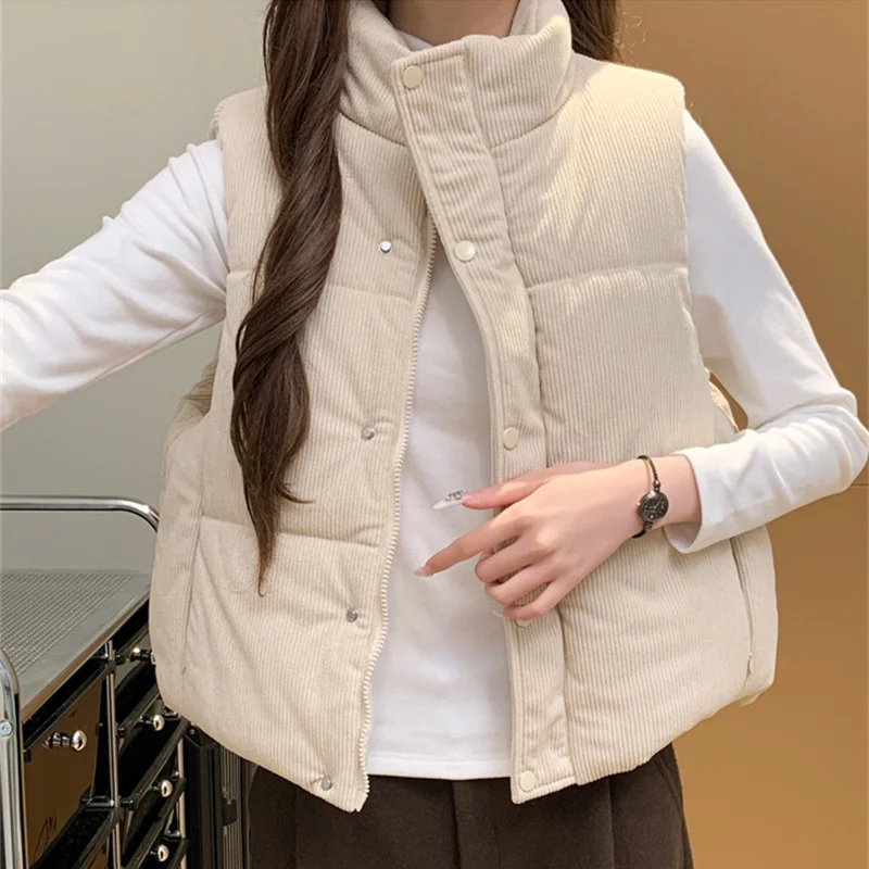 2025 outono inverno colete feminino veludo curto colete gola alta algodão-acolchoado jaqueta solta sem mangas casacos outerwear