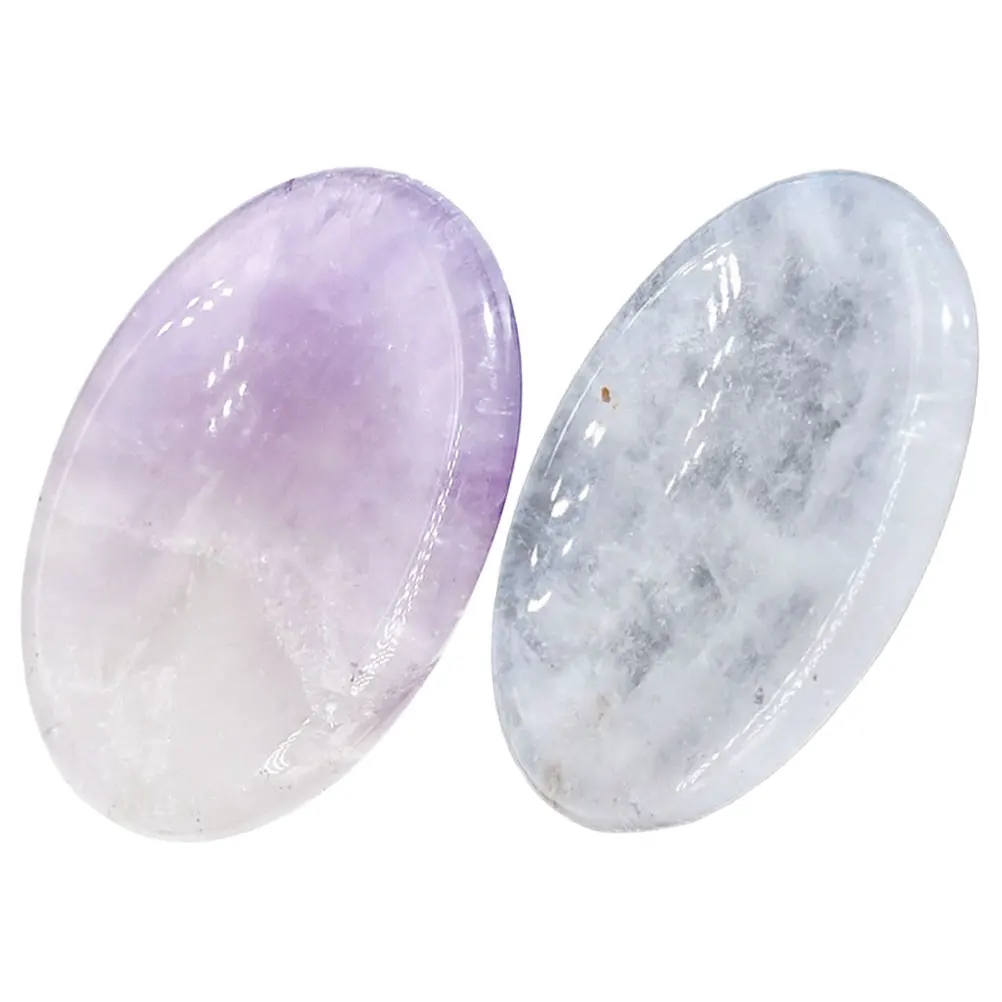 

2pcs Natural Crystal Thumb Massager Facial Scraper Skincare Tool Blood Circulation Stress Relief Portable Worry Scraper Smooth