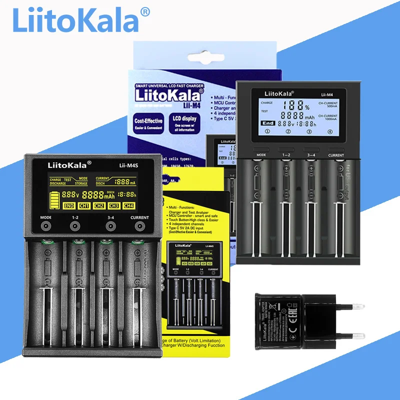 LiitoKala Lii-202 Lii-402 Lii-M4 Lii-M4S Lii-S2 Lii-S4+U1 3.7V 18650 18350 26650 14500 16340 NiMH lithium battery smart charger