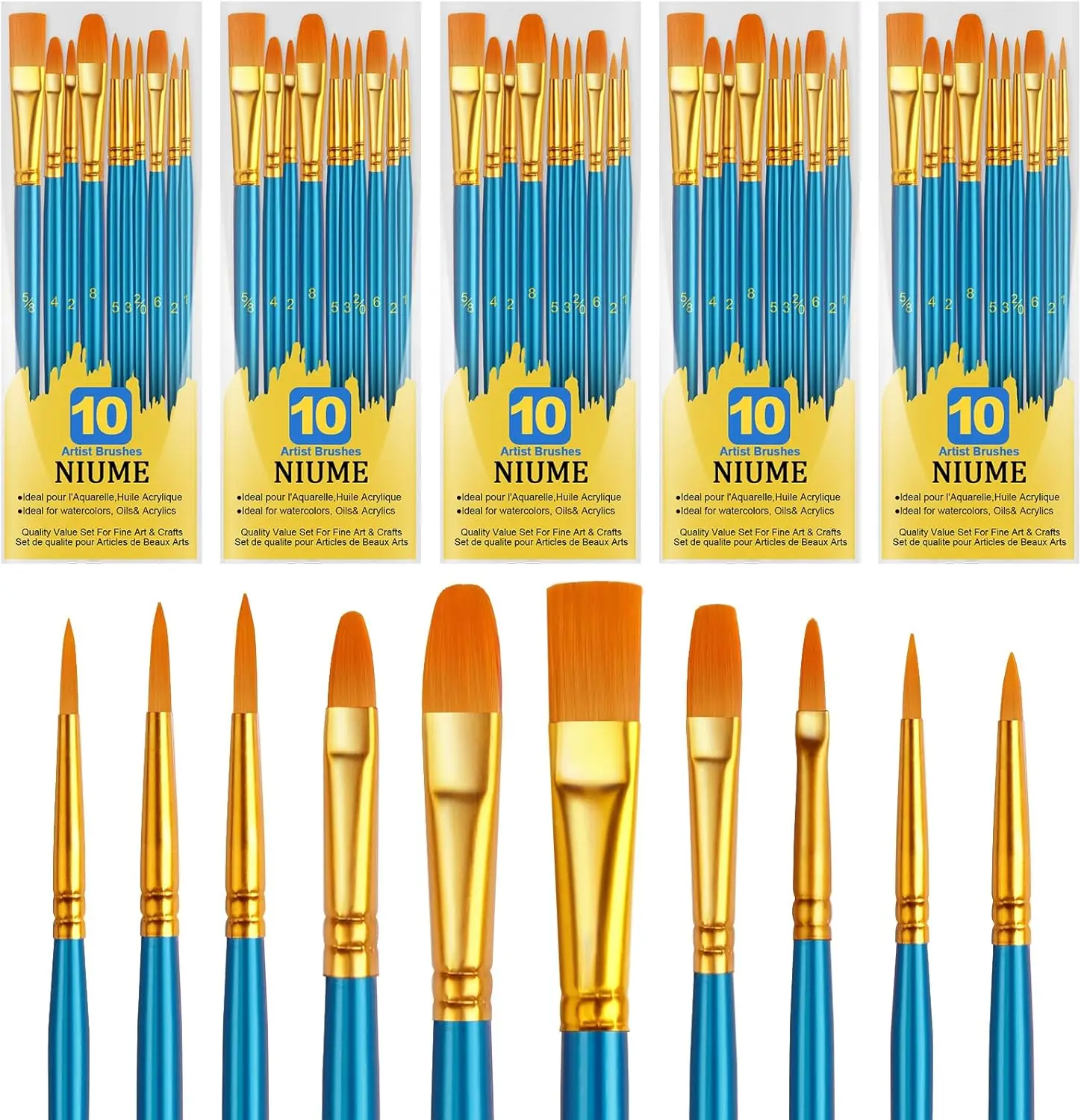 

50 Pcs Acrylic Paint Brushes Set with Round Pointed Tips for Canvas Rock Body Nail Art and Halloween Pumpkin Crafts