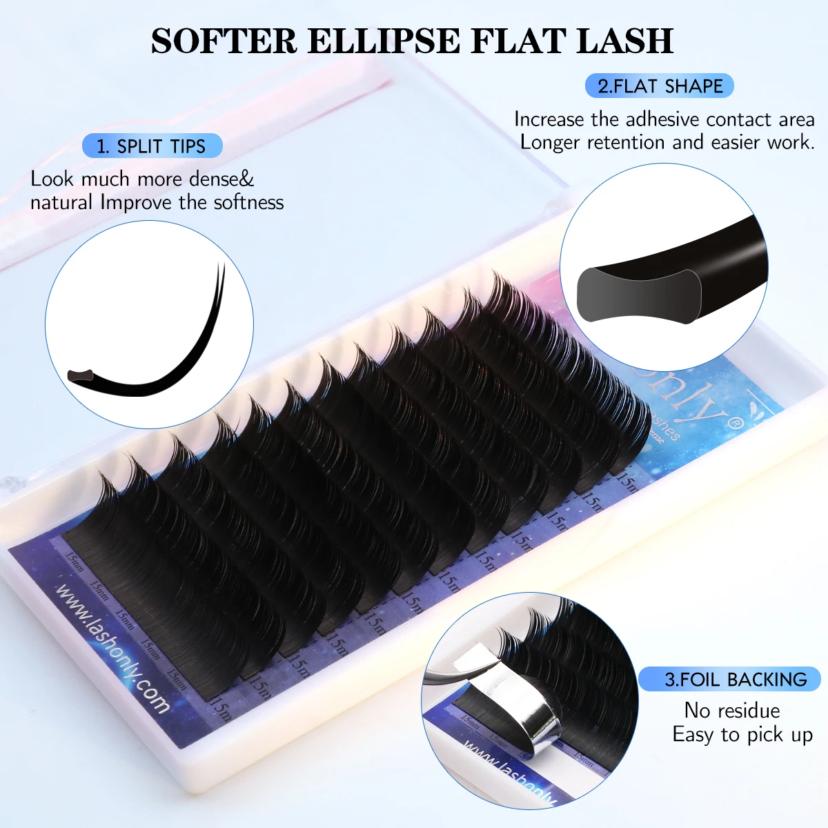 Lashonly Ellipse Ciglia piatte Ciglia opache super scure Punte divise Estensione ciglia naturali delicata Visone finto Ciglia morbide per la bellezza degli occhi