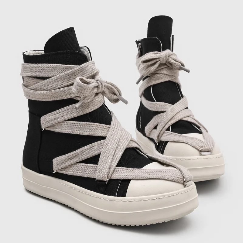 Unique Avant-garde Design Thick Soled Men Lace Up High Top Shoes Personalized Punk Style High Street Commuting Casual Shoes