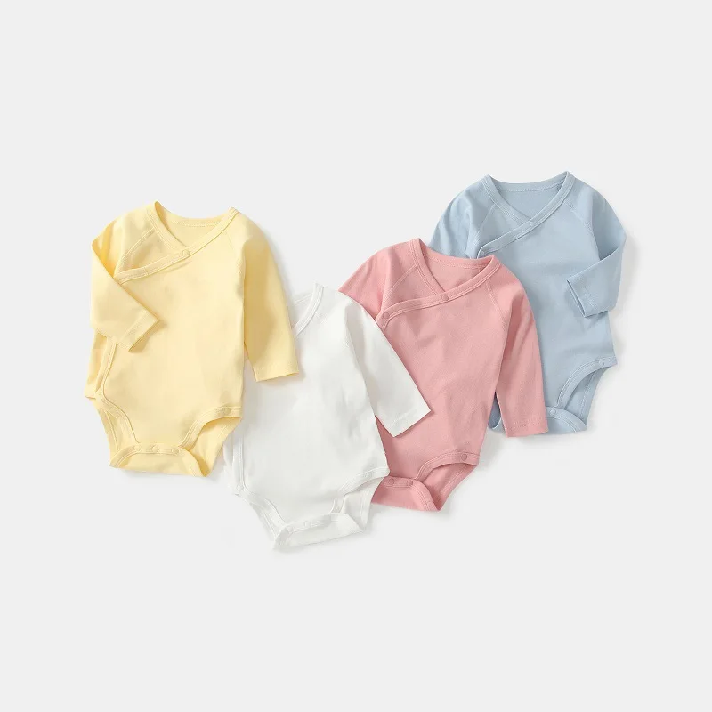 Spring and autumn newborn baby cotton flapper diagonal open buckle one-piece Romper for boys and girls long-sleeved triangular