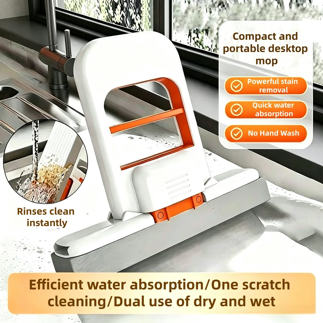 Self Squeezing mini Folding Mop, One Handed Wringing Design, Wet and Dry Dual-Use Cleaning, Used for Mirrors, Tiles, Cars, Narro