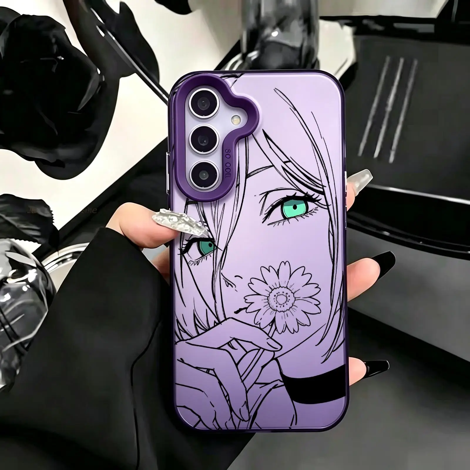Phone Case Silver IMD HOT Anime Chainsaw Man Rezes Line Art For Samsung A57 A56 A37 A27 A17 A36 A26 A55 A35 Shockproof Cover