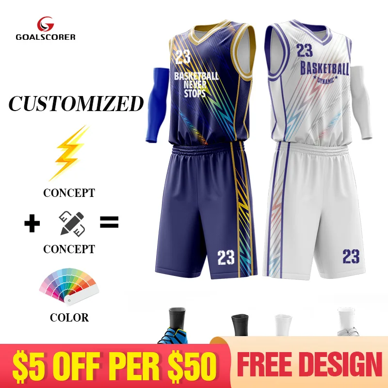 

Personalized Customizable Cheap 100% Polyester Reversible Basketball Jersey Breathable Training Basketball Uniform Set For Men'S