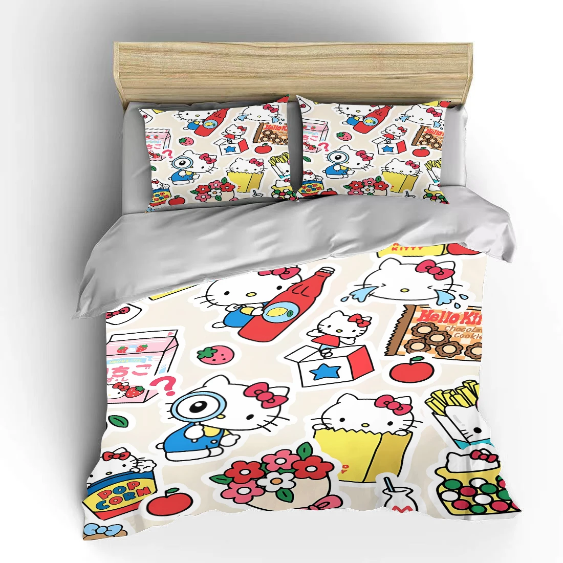 Hello Kitty Cartoon Baby Bedding Set Japanese Children Sanrio 3-częściowy zestaw King Size US Twin Pokrowiec na łóżko dla dorosłych Kołdra do