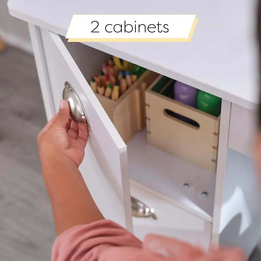 Study Desk for Children with Chair, Bulletin Board and Cabinets, White