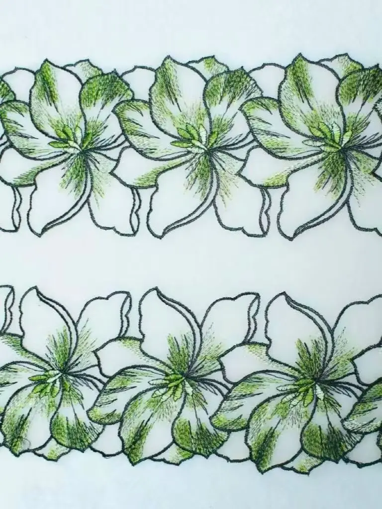 20Yards Bilateral Embroidery Green Floral Lace Trim Skirt Hem Underwear Sewing Material Craft DIY Apparel Fabrics Lace 25cm Wide