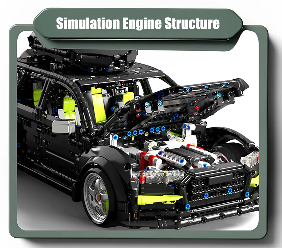 Kit De Construction RS6 Avant 1:10 – 2896 Pièces MOC Voiture De Course, Compatible Grandes Marques, Moteur V8 Fonctionnel