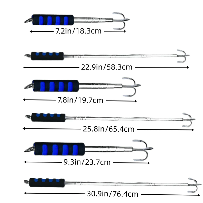 Telescopic Fishing Gaff Stainless Steel Triple Hook Sea Fishing Spear Telescoping Pole with Hook Boat Ice Fishing Pesca Offshore
