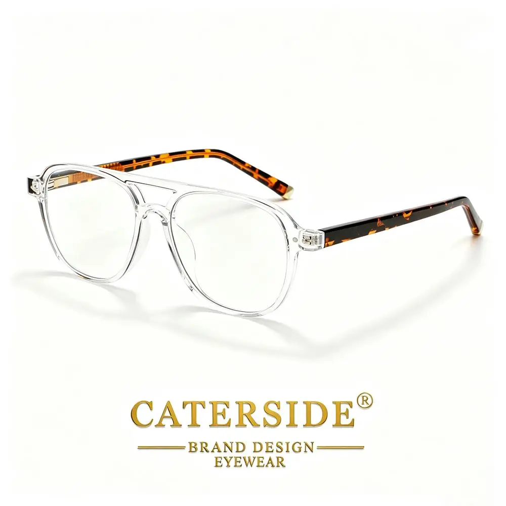 CATERSIDE Herren Pilotenbrille Flache Oberseite Doppelbrücken-Design Federscharnier Brillengestell Damen Anti-Blaulicht-Brille – Detail 7