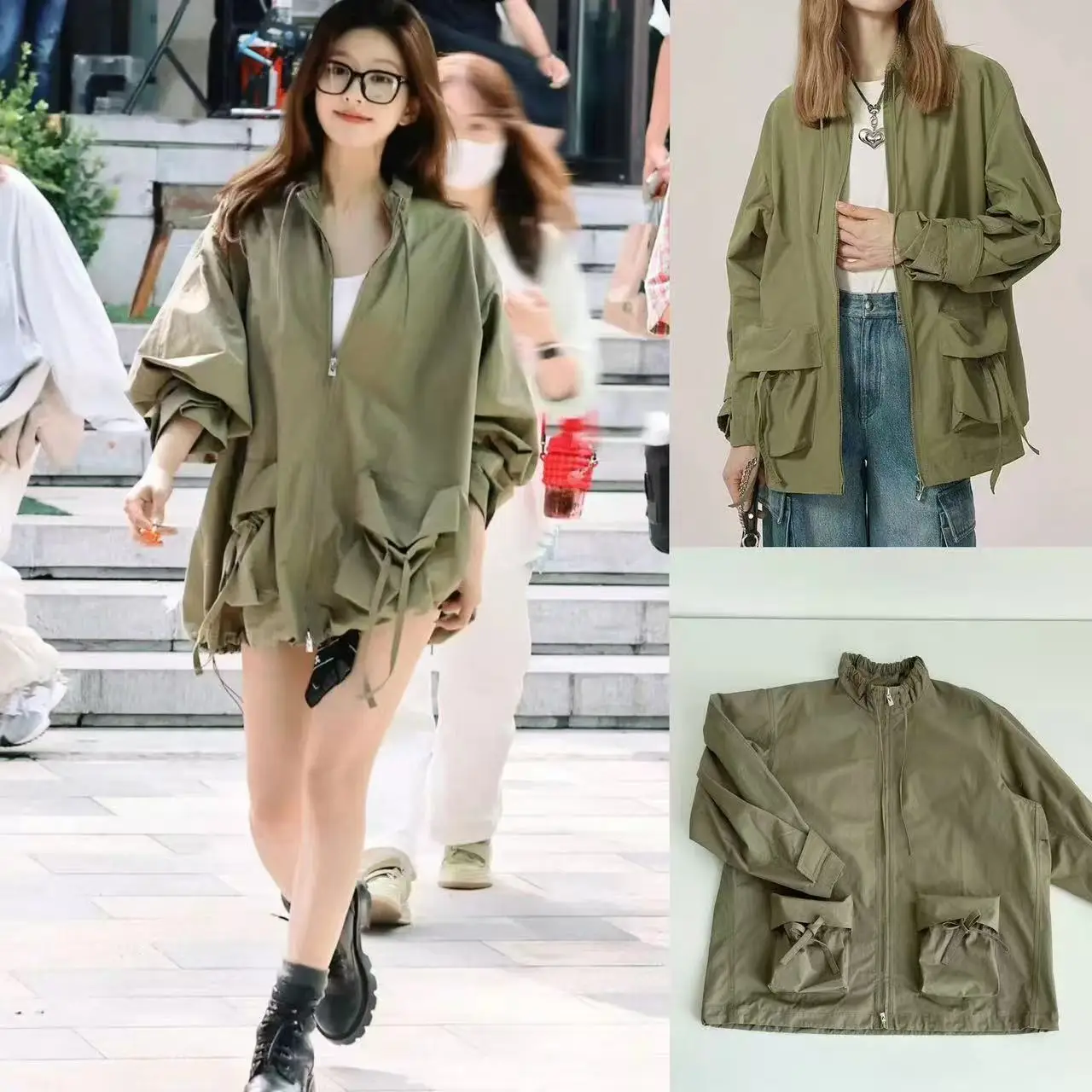 

Свободная рабочая одежда средней длины Sle Jaet, пальто в стиле милитари, верхняя одежда для женщин, обычная тонкая одежда с воротником-стойкой