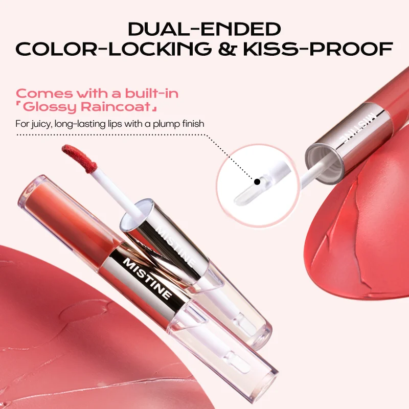 Mitstine Lip Gloss Double Headed Color Holding Lip Tint Hydrating Shine Glowy/Matte Finish แต่งหน้า 0.05fl oz + 0.05 fl oz