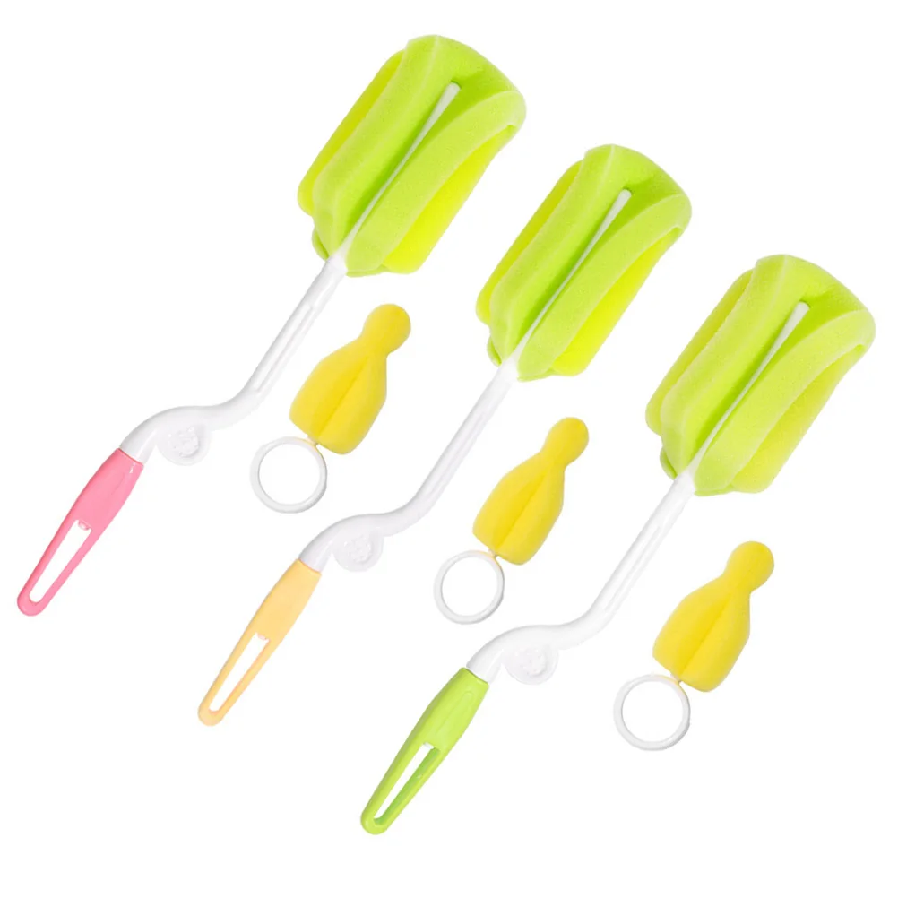 

1 set Baby Bottle Cleaning Brush Set Feeding Sponge Pacifier Brushes Rotating Handle Eco Friendly PP Material