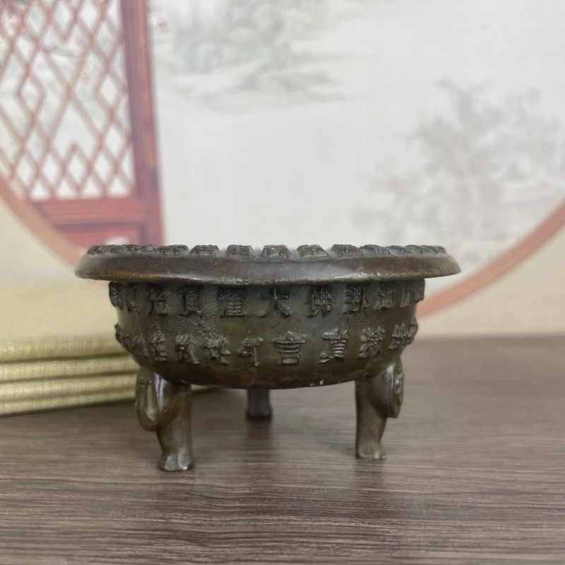

Three-Legged Copper Old Scriptures Stove Home Decorative Crafts Decoration Three-Legged Incense Burner