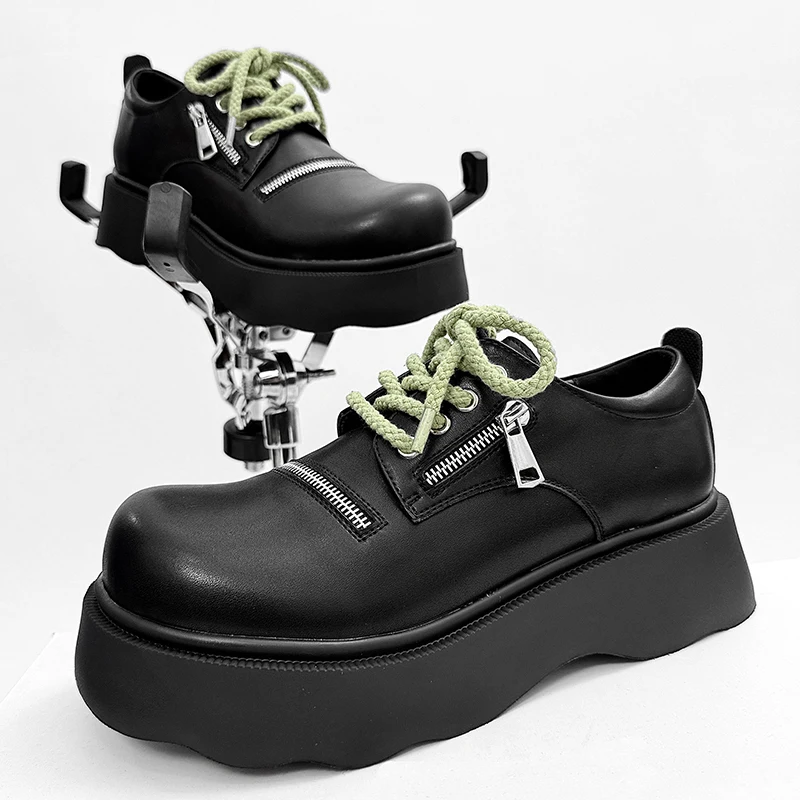 British style men's shoes punk gothic natural leather derby shoe black designer platform sneakers stylish cool chunky footwear