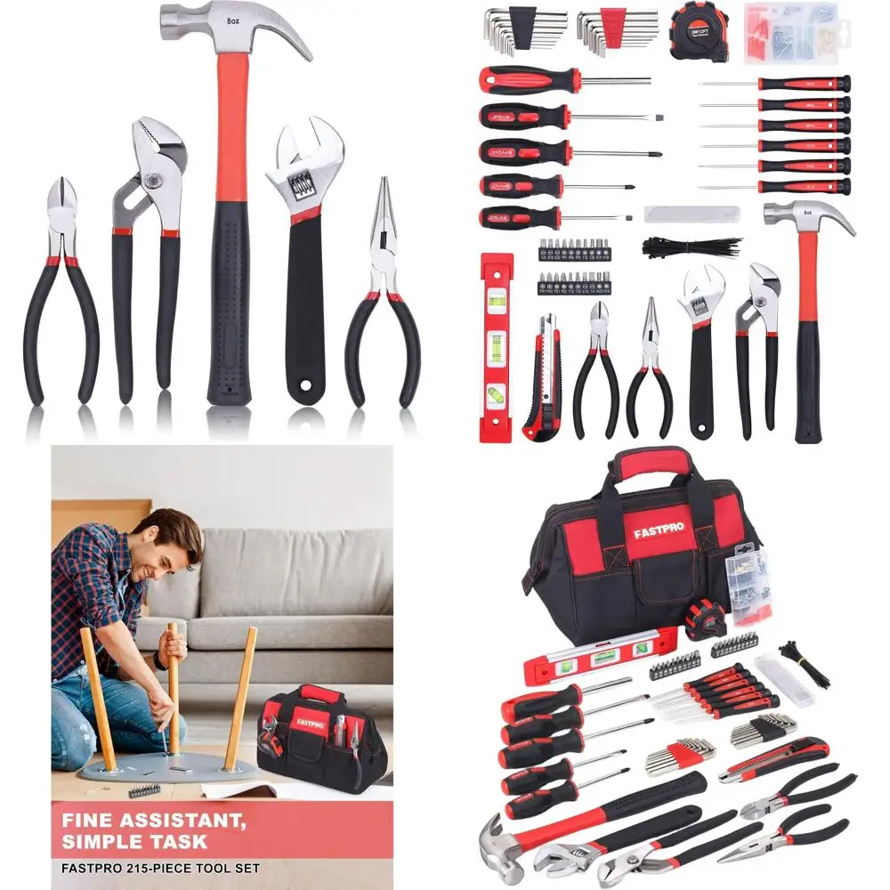 

Complete 215-Piece Home Repair Tool Kit with Red Storage Bag and Wide Mouth Opener