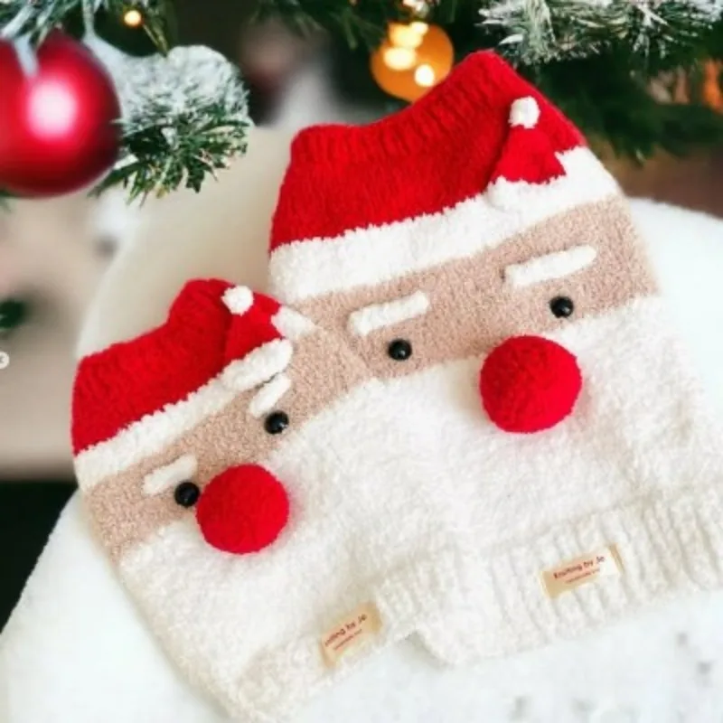 

Pet Dog Christmas Clothing Winter Thick Knitted Sweater Santa Claus Plush Vest Warm Coat Base Shirt Puppy Clothes for Small Dogs
