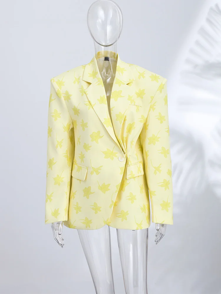 Bedruckter Anzug mit Seitenreißverschluss, Minirock-Anzüge für Damen, Eleganter Revers-Langarm-Einknopf-Slim-Fit-Mantel, Minirock, Neues Outfit – Detail 4