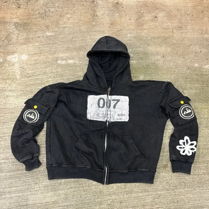 Y2K Zip Up Hoodie Harajuku Hip Hop New Fashion Patch Embroidery Oversized Hoodie Men Women Loose Casual Hoodie Jacket Streetwear