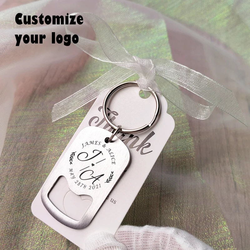 

Custom Laser Engraved Stainless Steel Bottle Opener party favors Keychain Baptism Birthday Gift Wedding Party Gift for Guest