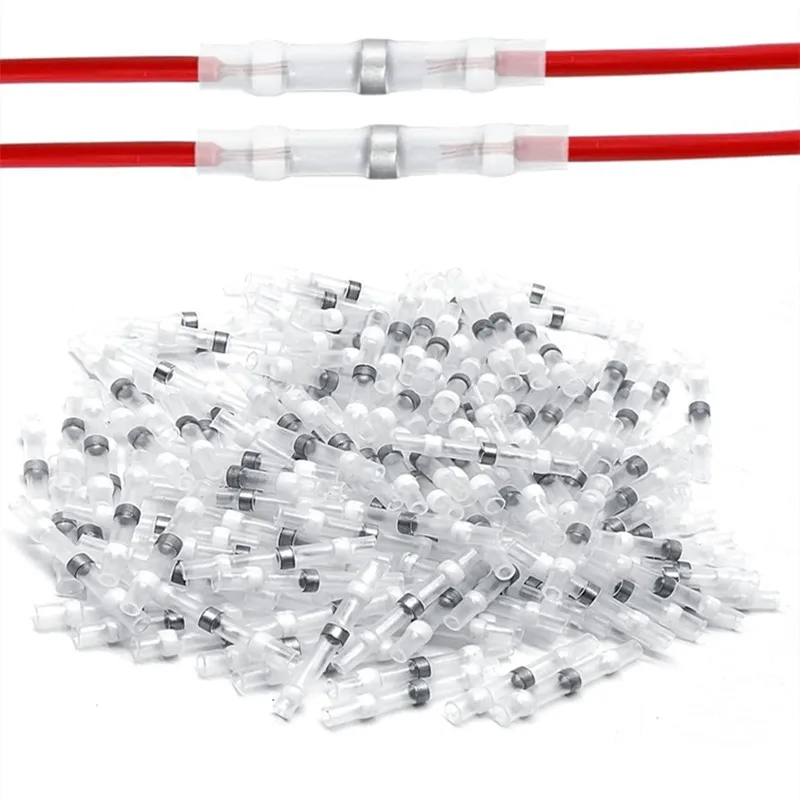 10-1000pcs Solder Seal Wire Connectors 3:1 Heat Shrink Wire Butt 26-24AWG Insulated Electrical Terminals Splice Waterproof