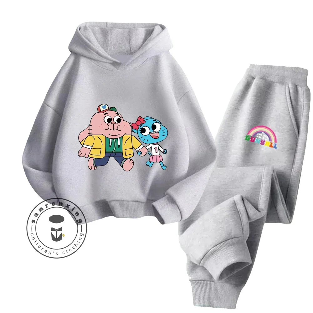 Spring and Autumn Cartoon Amazing World of Gumball Pure Cotton Hoodie Antibacterial and Durable Boys and Girls Sports Hoodie Set