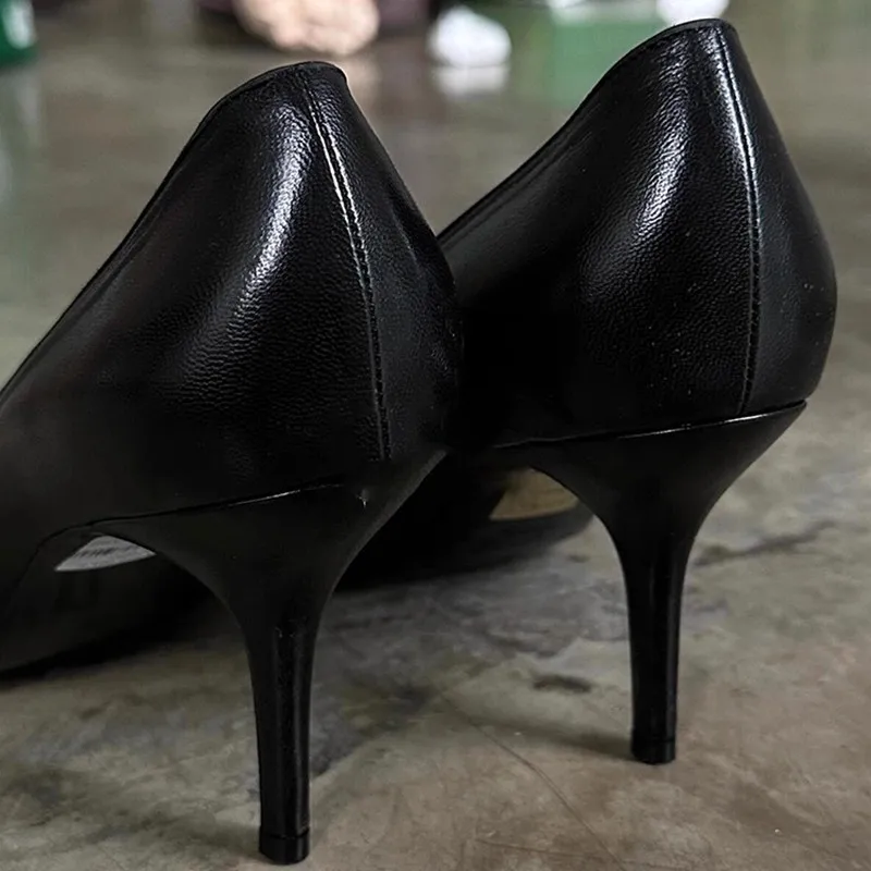 Black Soft Leather Pointed-Toe Pumps Women Street Style Kitten Heel Designer Shoes Elegant Office Commuter Shoe Zapatos De Mujer